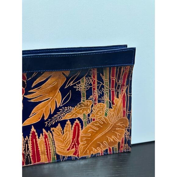 Genuine Leather Leopard Clutch Bag Purse Made in India 14"x8.5"x2.5" - Picture 4 of 16